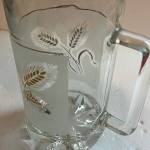 MCM Clear Glass Italian Made Pitcher with Gold Frosted Wheat Design